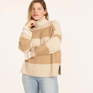 J. Crew tan striped partial wool and alpaca blend turtleneck sweater